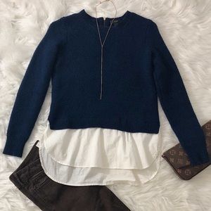 J. CREW Navy Sweater with Faux Layer